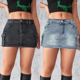 Skirts Denim Skirt Women's Short Jeans Summer Streetwear Lady Distressed Pocket Safari Style Stretch Tight Sexy Sheath