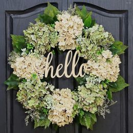 Decorative Flowers 40cm Artificial Hydrangea Wreath Home Garland Front Door Decoration Wall Background Christmas Decor Hello 2024