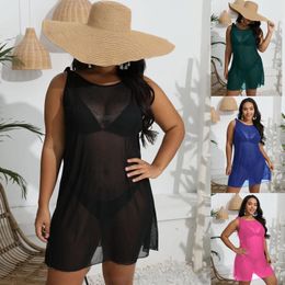 Tie Sheer Beachwear For Womens Summer Bathing Suit Cover Up Black Mesh Transport Dress Plus Size Swim Cover-ups 2024 Large 3XL
