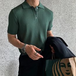 Men's Polos 2024Summer Port Style Lapel Polo Shirt Short Sleeve Trend Matching Thin Solid Color High-quality Knitwear Camisas Size 4XL