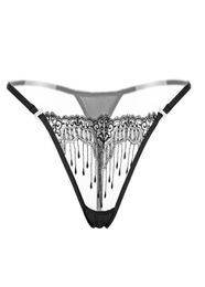 Sexy Women Lace Thongs and G Strings Pink Underwear Transparent Women Panties Tassels Erotic Low Waist Crotchless Lingerie Und275K9401594