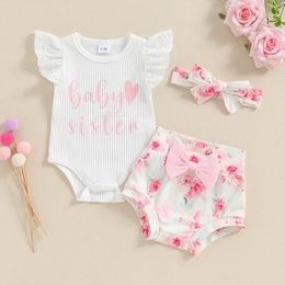 Clothing Sets MISOWMNJOY Cute Floral Baby Girls Summer 3PCS Born Outfit Letter Heart Print Short Sleeve Romper Shorts Headband Set