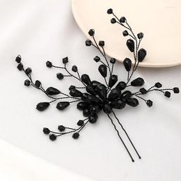 Hair Clips Black Colour Crystal Hairpin Clip For Women Bride Baroque Rhinestone Pin Band Bridal Wedding Accessories