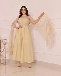 Party Dresses Arabische Abendkleider High Collar Dot Tulle Flutter Sleeves Prom Zipper Back Plus Size Wedding Gowns For Women