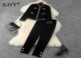 Runway Fashion Fall Winter Trousers Set Women Elegant Full Sleeve Vintage Velour Jacket and Pants Suit Office Outfits 2109306185819