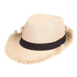 Wide Brim Hats Fashion Unisex Panama Straw Hat Men Women Summer Casual Beach Flat Sunshade Jazz Fedora Cowboy Sun