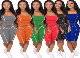 Women039s Tracksuits 2 Piece Female Tracksuit Crop Top Biker Shorts Sports Suit Women Two Outfits Summer Matching Sets Sweats2624131
