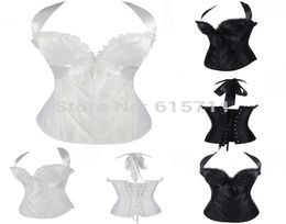 Sexy Gothic Halter Lace Up Side Zipper Bustier Bow Embroidery Corset Lingerie For Women Waist Trainer Body Shaper1493073