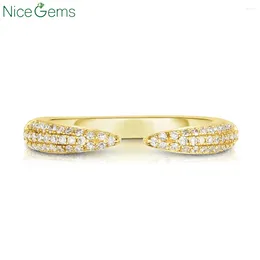 Cluster Rings NiceGems Solid14K Yellow Gold 0.2CTW Lab Grown Diamonds Round Brilliant Triple Row Claw Ring Stackable Wedding For Women