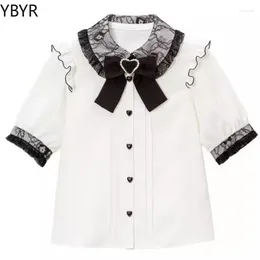 Women's Blouses Sweet Lolita Lace Patchwork Short Sleeve Blouse Women Japanese Y2k Clothes Harajuku JK Bow Ruffles Shirt Girl Kawaii Blusas