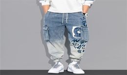 Calça de cargo de hip hop de streetwear Men039s Jeans Elastic Casual Harun Joggers no outono e na primavera Men roupas 2207129192688