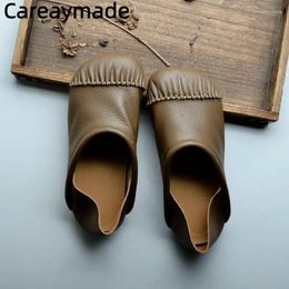 Casual Shoes Careaymade-Genuine Leather Pure Handmade Oversized Women's Soft Sole Doll Head Flat Bottom Lazy Zapatos Grandma