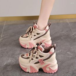 Casual Shoes 8CM Mesh High Platform Wedges Leisure Sneakers 2024 Spring Autumn Women Sports Dad Lace-up Chunky