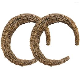 Decorative Flowers Rattan Garland Wreath DIY Accessory Flower Material Frame Ring Moon-shape Shaped Vine Branch Summer Wreaths Front Door