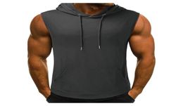 Men039s TShirts Summer Mens Muscle Hoodie Vest Sleeveless Bodybuilding Gym Workout Fitness Shirt High Quality Hip Hop Sweatshi9043652