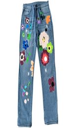 Women039s Jeans Women Wide Leg Jeans High Waist Floral Print Loose Denim Pants With Ripped Holes9267416