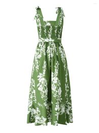 Casual Dresses Women Sexy Low Cut Backless Slit Floral Maxi Dress Bow Tie Up Sleeveless For Beach Cocktail Party