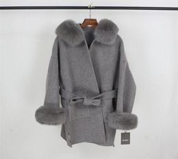 OFTBUY 2020 Real Fur Coat Winter Jacket Women Natural Fox Fur Collar Cuffs Hood Cashmere Wool Woollen Oversize Ladies Outerwear LJ23543793