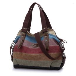 Shoulder Bags Canvas Bag For Women's Single Slant Cross Portable Large Capacity Retro Contrast Splicing Simple