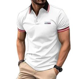 Men's T-Shirts New Summer Mens Fashion Casual Polo Shirt Button Lace Flip Collar Design Fully Matched T-shirt Print TOMNY Q240517