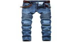Mens Skinny Straight Jeans Fashion Sell Street Hole Male Blue Motorcycle Pants2349691