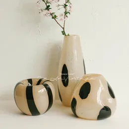 Vases Handcrafted Wabi-sabi Aesthetic Vase: Black Dot Concave-Convex Design French Art Glass Decor For Living Room