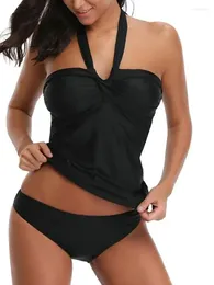 Women's Swimwear Women Halter Two Piece Swimsuit Solid Sexy Bathing Suits Black Tankini Set Summer Beachwear Bikini