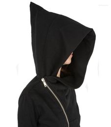 Wizard Hat Oblique Zipper Punk Rock Hoodies Hiphop Streetwear Gothic Style Diagonal Zip Up Black Cloak Hoodie Jacket For Men Women4017116