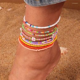 Anklets Aihua Handmade Bohemian Multi-layer Beaded Flowers Anklet For Women Summer Foot Ankle Bracelet Beach Jewelry Gifts