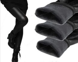 Whole womens leggins 2016 autumn winter legging thickening velvet black leather leggings skinny pants warm for women legins9417498