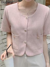 Women's Jackets Summer Pink Coat Women Short Sleeve Fashion Elegant Office Ladies Cropped Korean Style Casual Loose Woman Coats