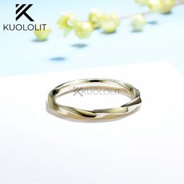 Kuololit Soild 18K 14K Yellow Gold Ring for Women Twist Ribbon Wedding Band for Engagement Party Christmas Gifts Simple Style 240507