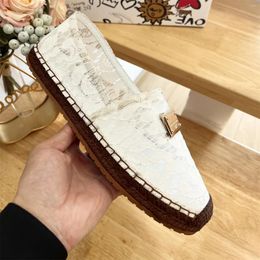 Casual Shoes For Women Size35-41 Lace Embroider Loafer Espadrilles Flat Platform Metal Decoration Flats Designer Zapatos De Mujer