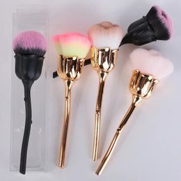 2024 MakeUp Brushes Cosmetics Tool Nail Art Brush Soft Clean Dust Rose Flower Shape Foundation Powder Glitter Beauty Manicure Carefor Soft Nail Art Brush Set