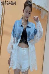 Korean Coats Women Sunscreen Women039s Jean Jacket Spring Summer Thin Denim Stitching Coat Embroidery Lace Loose Casual Jacket 5707365
