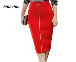 Women Sexy Office Skirt Plus Size Casual High Waist Mid Calf Long Elegant Stretch Zipper Bodycon Red Pencil Skirts S5XL 2106101171929