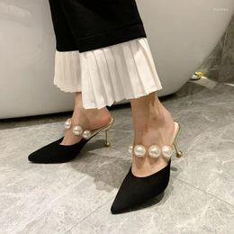 Slippers Pearl Black Sandals Women Summer Shoes Woman Mules Heels 2024 Womens Outdoor Most Sold Products