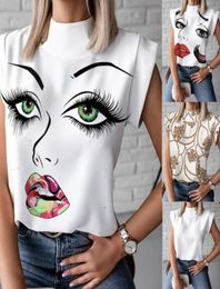 Women Elegant Chain Print Blouses Top Summer Casual Stand Neck Pullovers Tops Lady Fashion Eye Short Sleeve Drop1096527