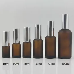 Storage Bottles Empty 50ml Amber Frosted Glass Lotion Bottle Mist Spray Pump