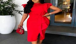 Women Red Summer Dresses Bodycon Ruffles Short Sleeves Split Sexy Party Fashion ice Ladies Vestidos Female Long Clubwear Woman Clothing 2022 Robes3771180