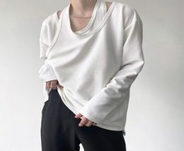 T shirt Men Double Collar Long Sleeve Loose Tshirt Male Korean Streetwear Tees Shirts Couple Tops Women Tshirts63484252831207