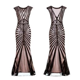 Casual Dresses Women 1920s Great Gatsby Dress Long 20s Flapper Vintage O Neck Sleeveless Backless Maxi Party For Prom Cocktail7622187