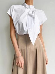 Women's Blouses GkyocQ Korean Fashion Summer Women Tops Shirt Elegant Knot Collar Garment Sleeve Loose Straight White All Match Female