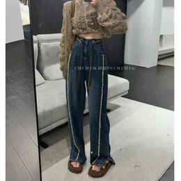 Women's Jeans Women's Street High Waist Pants Solid Color Cotton Korean Fashion Loose Metal Buckle Wide Leg Y2k Female Q317