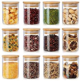 Storage Bottles 12 Pack Glass Jars Set Spice With Bamboo Lids Clear Food Containers Kitchen Canisters