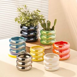 Planters Pots Colourful Round Flower Pot Succulent Pot Ceramic Planter Home Decor Desktop Ornaments Garden Decoration Bonsai Plant Pot J240515