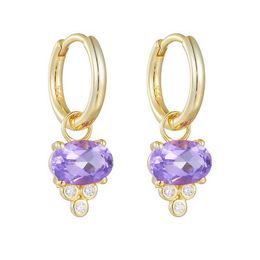 Stud New Arrival Amethyst Drop Huggies Earrings 925 Sterling Silver 18K Gold Plated Huggies Earrings for Women Girls Q240517