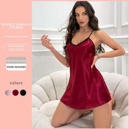 Abito a camisole sexy del vento, camicia da notte di seta in stile medio, simulazione estiva della seta di seta di seta, pigiama a camisole senza schienale