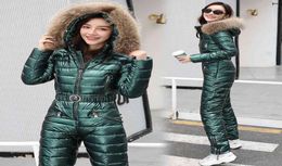 Лыжный костюм One Piece Women Ets Ets Winter с капюшоном Parka Parksuit Женщины хлопковые боди ствола комбинезоны на молнии на молнии.