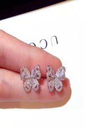 Sparkly Crystal Stud Earrings Butterfly Shape Sterling Silver Cute Unique Stud for women Wedding Bridal Ear Jewelry1879888
